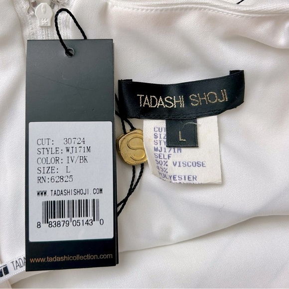 Tadashi Shoji Black and White Geometric Ribbon Cocktail Sheath Dress Size L NWT - Picture 7 of 8